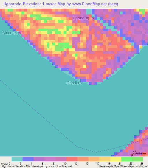 Ugborodo,Nigeria Elevation Map