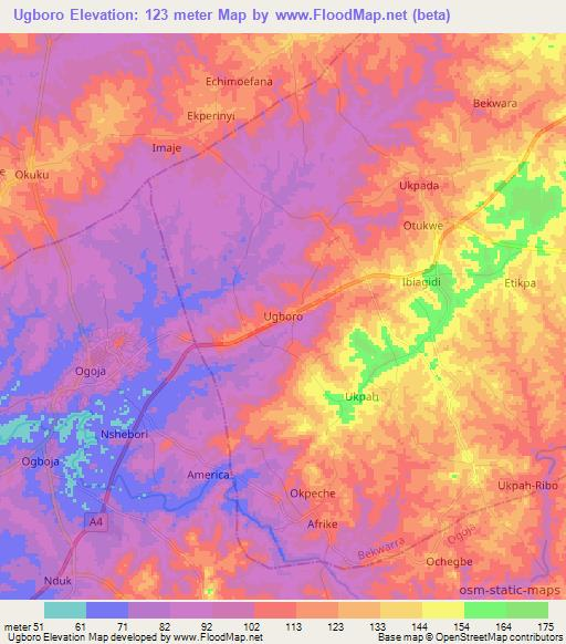 Ugboro,Nigeria Elevation Map