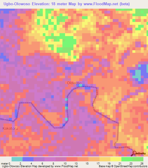 Ugbo-Olowoso,Nigeria Elevation Map