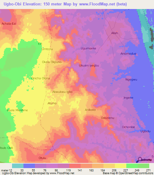 Ugbo-Obi,Nigeria Elevation Map