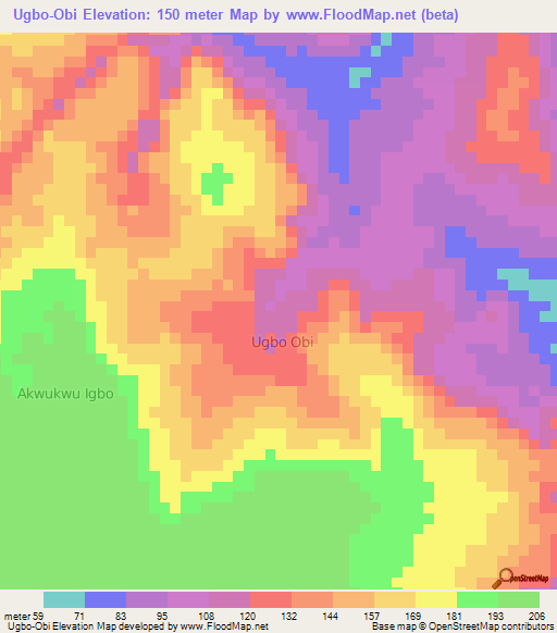 Ugbo-Obi,Nigeria Elevation Map