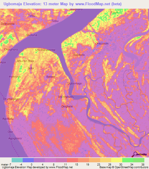 Ugbomaja,Nigeria Elevation Map