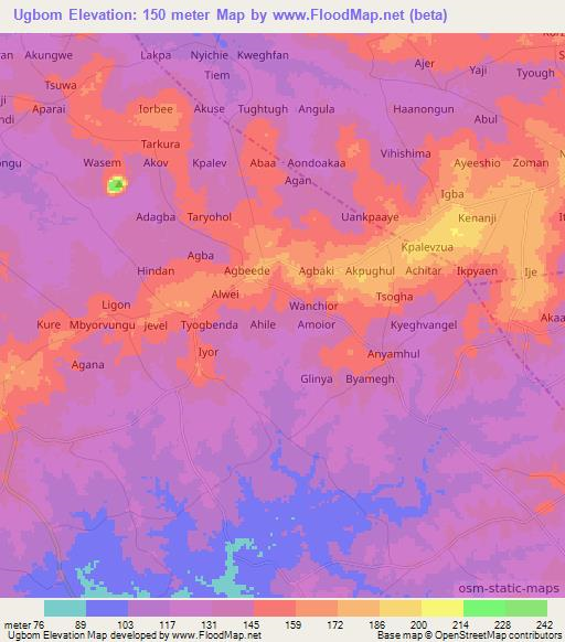 Ugbom,Nigeria Elevation Map