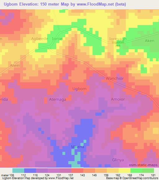 Ugbom,Nigeria Elevation Map