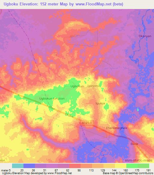 Ugboku,Nigeria Elevation Map