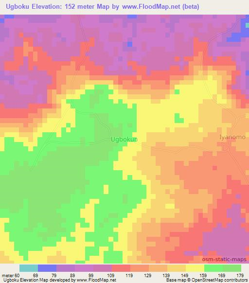 Ugboku,Nigeria Elevation Map