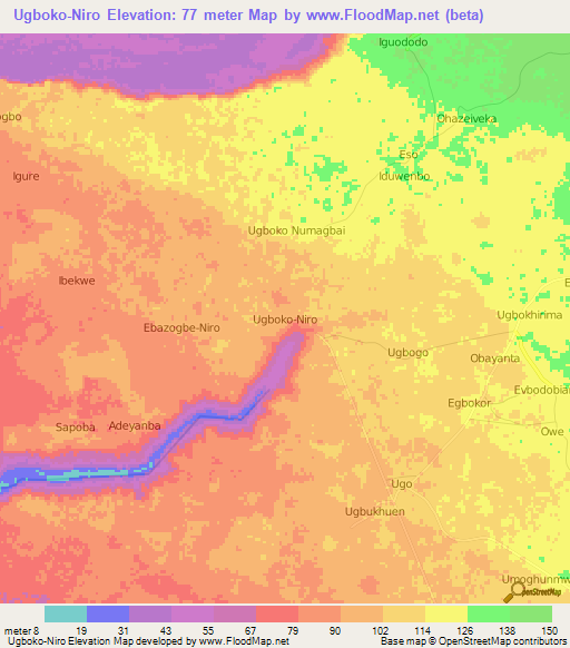 Ugboko-Niro,Nigeria Elevation Map