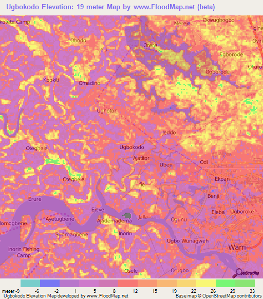 Ugbokodo,Nigeria Elevation Map