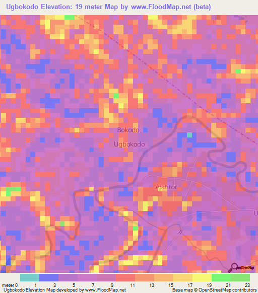 Ugbokodo,Nigeria Elevation Map