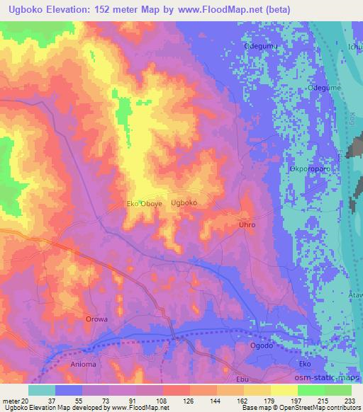 Ugboko,Nigeria Elevation Map