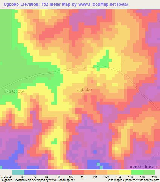 Ugboko,Nigeria Elevation Map