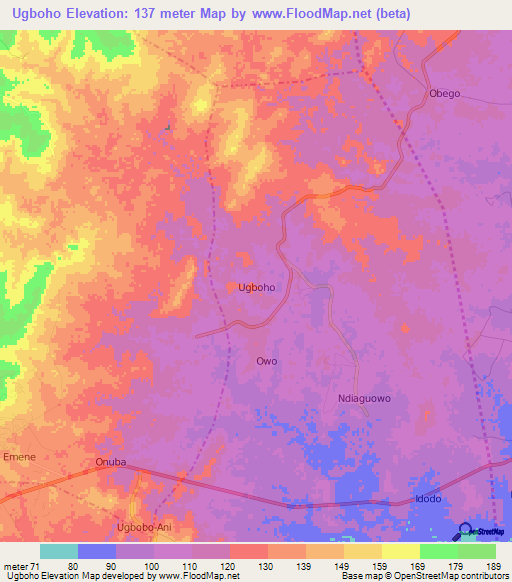 Ugboho,Nigeria Elevation Map