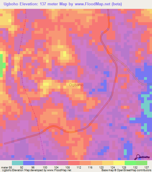 Ugboho,Nigeria Elevation Map