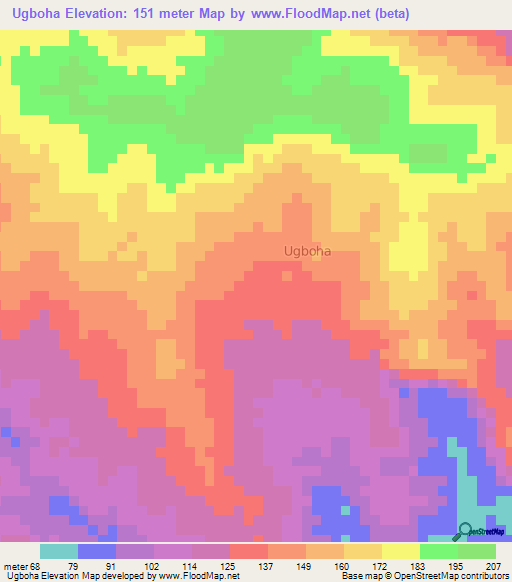 Ugboha,Nigeria Elevation Map