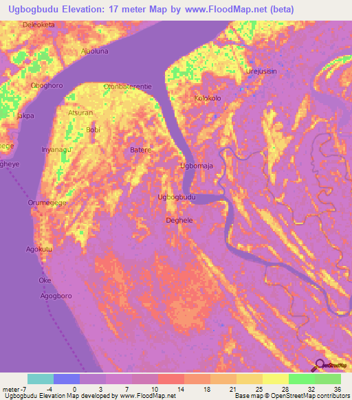 Ugbogbudu,Nigeria Elevation Map