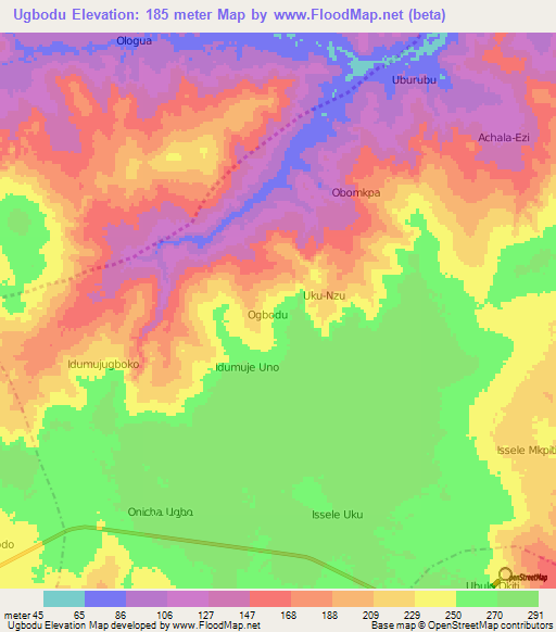 Ugbodu,Nigeria Elevation Map