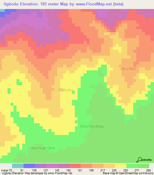 Ugbodu,Nigeria Elevation Map