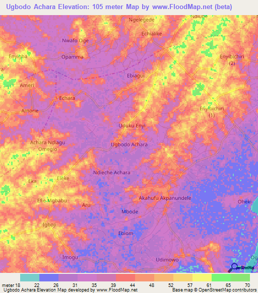 Ugbodo Achara,Nigeria Elevation Map