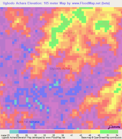 Ugbodo Achara,Nigeria Elevation Map