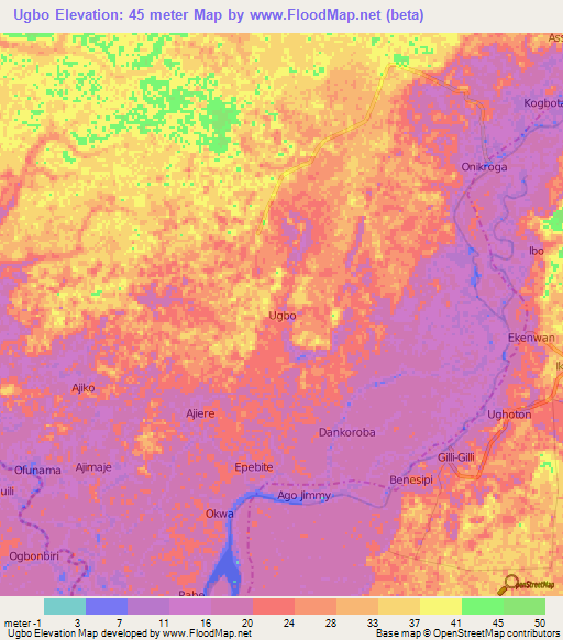 Ugbo,Nigeria Elevation Map