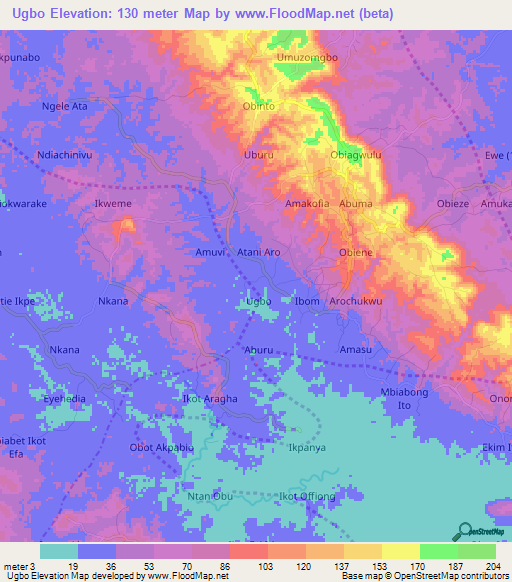 Ugbo,Nigeria Elevation Map