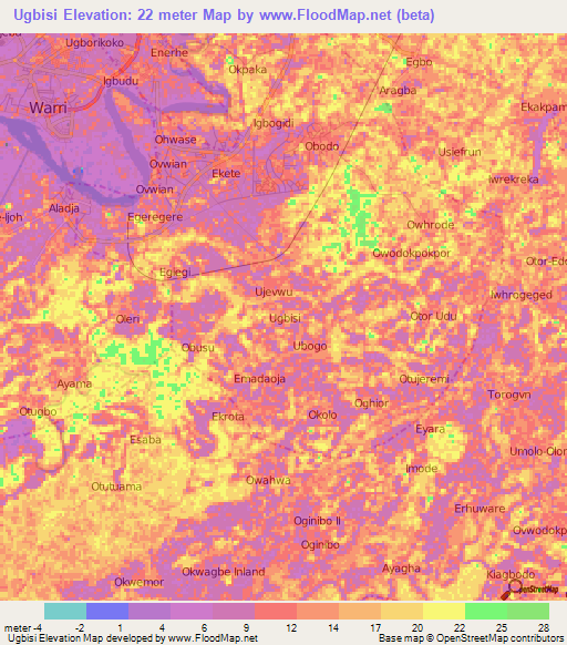 Ugbisi,Nigeria Elevation Map