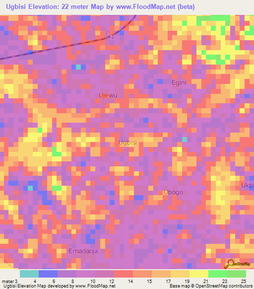 Ugbisi,Nigeria Elevation Map