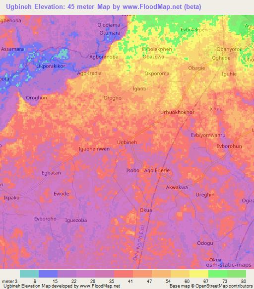 Ugbineh,Nigeria Elevation Map