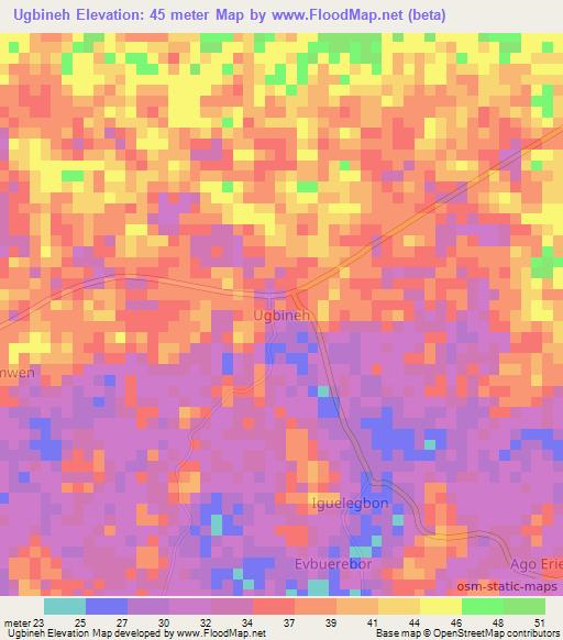 Ugbineh,Nigeria Elevation Map