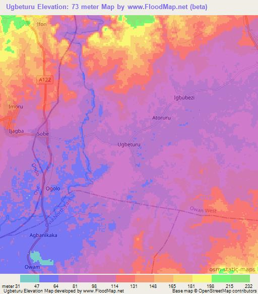 Ugbeturu,Nigeria Elevation Map