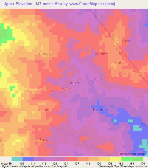 Ugber,Nigeria Elevation Map