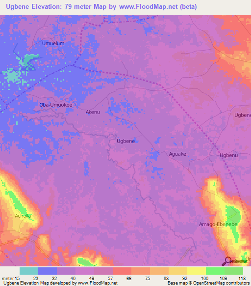 Ugbene,Nigeria Elevation Map