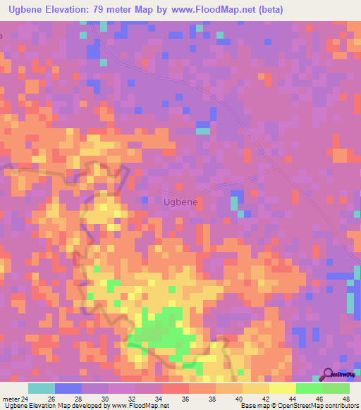 Ugbene,Nigeria Elevation Map