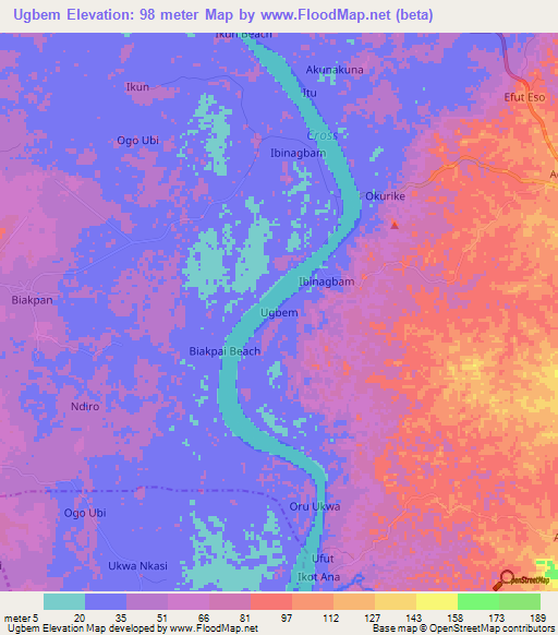 Ugbem,Nigeria Elevation Map