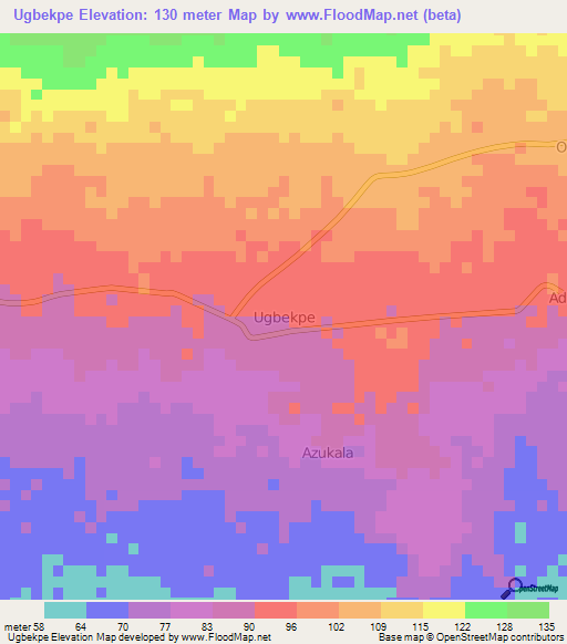 Ugbekpe,Nigeria Elevation Map