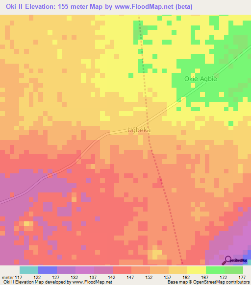 Oki II,Nigeria Elevation Map