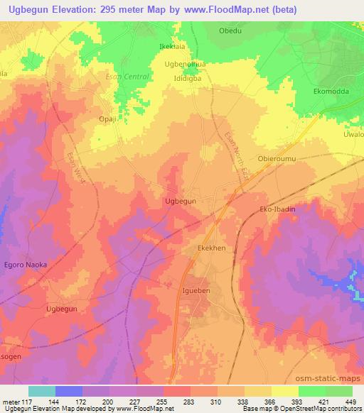 Ugbegun,Nigeria Elevation Map