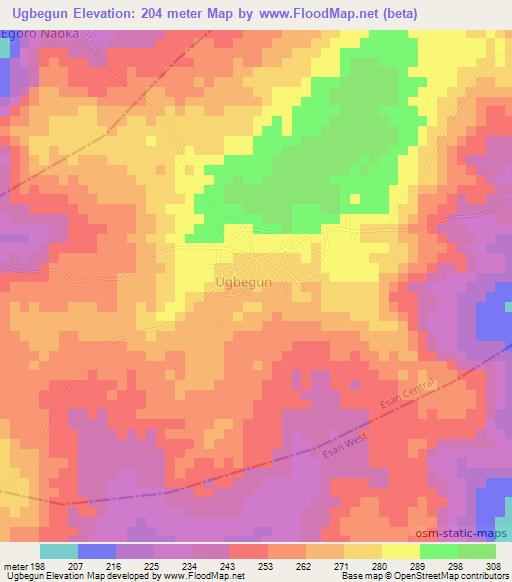 Ugbegun,Nigeria Elevation Map