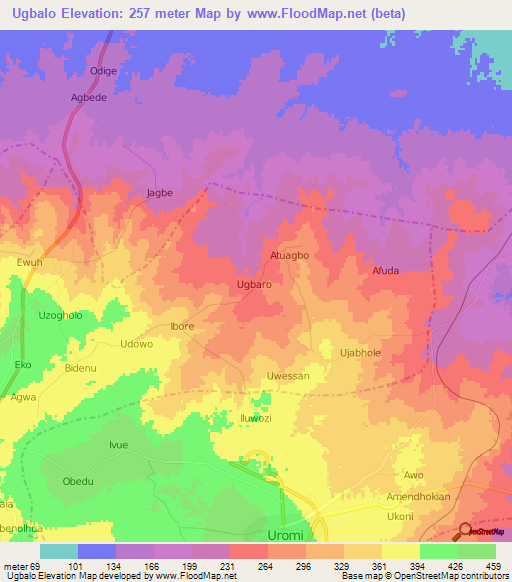 Ugbalo,Nigeria Elevation Map