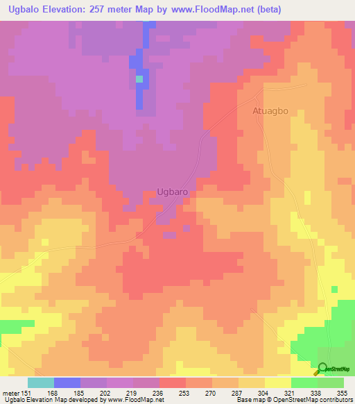 Ugbalo,Nigeria Elevation Map