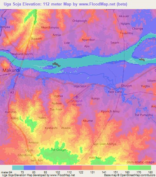 Uga Soja,Nigeria Elevation Map