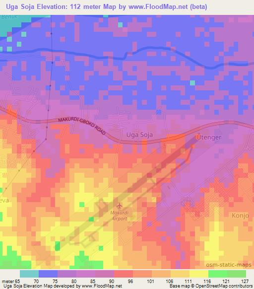 Uga Soja,Nigeria Elevation Map