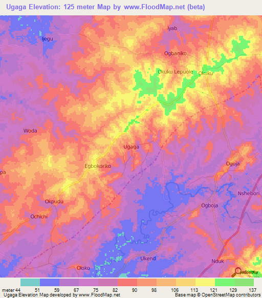 Ugaga,Nigeria Elevation Map