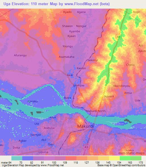 Uga,Nigeria Elevation Map