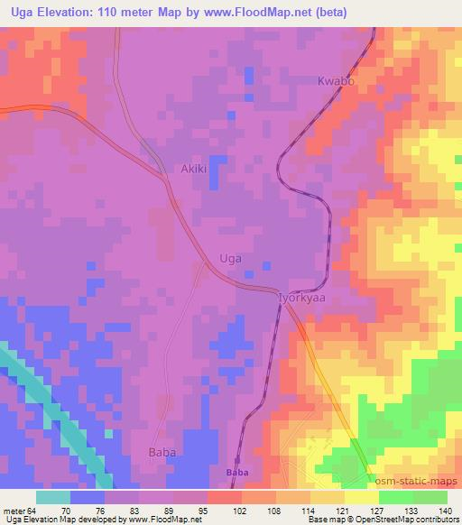 Uga,Nigeria Elevation Map