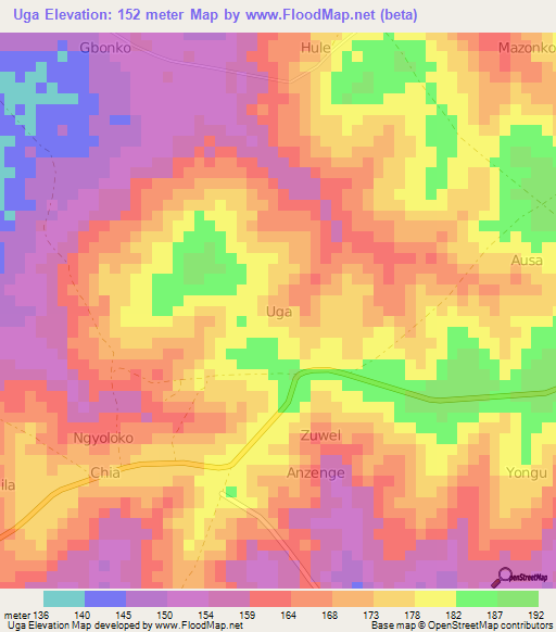 Uga,Nigeria Elevation Map