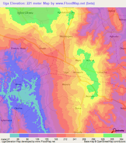 Uga,Nigeria Elevation Map