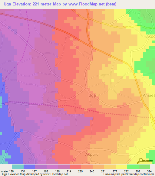 Uga,Nigeria Elevation Map