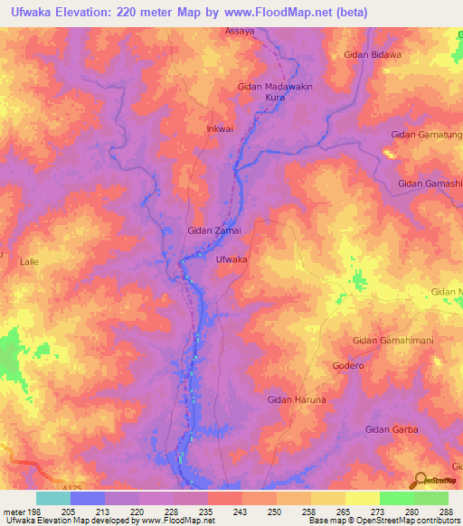 Ufwaka,Nigeria Elevation Map