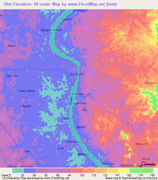 Ufut,Nigeria Elevation Map